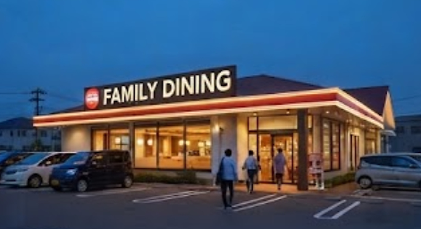 夜のFAMILY DINING店舗外観