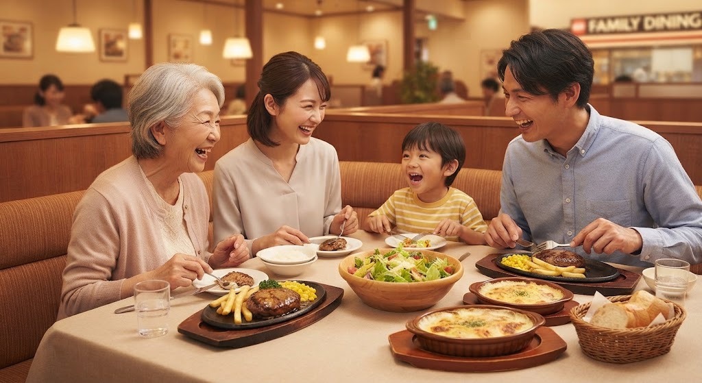 三世代で食卓を囲む家族